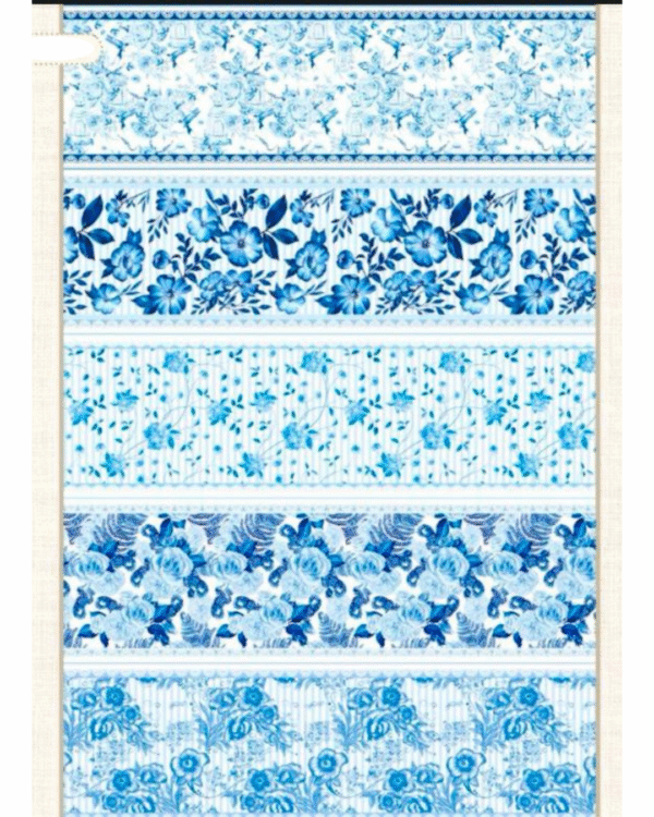 Tecido Tricoline Barrado Digital Floral Azul - Imagem 3