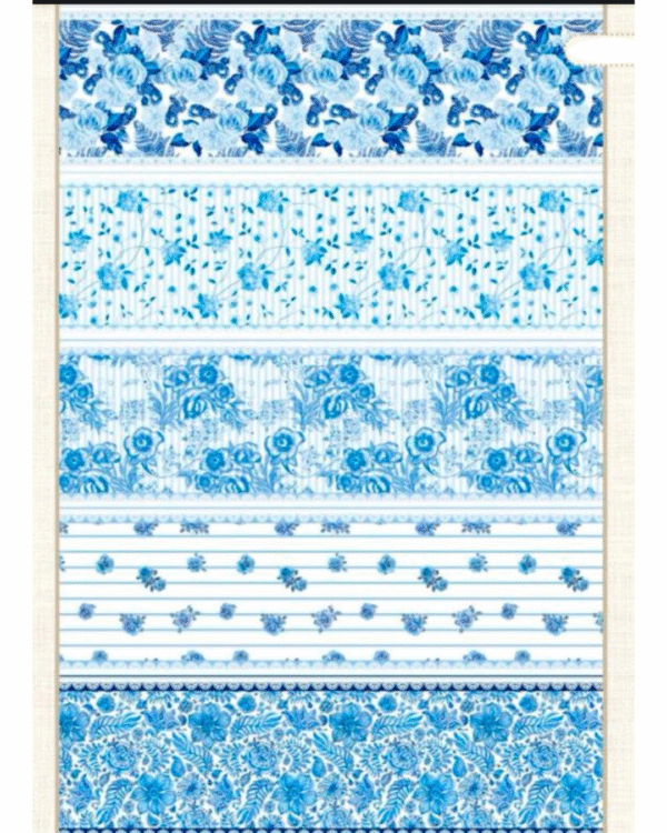 Tecido Tricoline Barrado Digital Floral Azul - Imagem 2